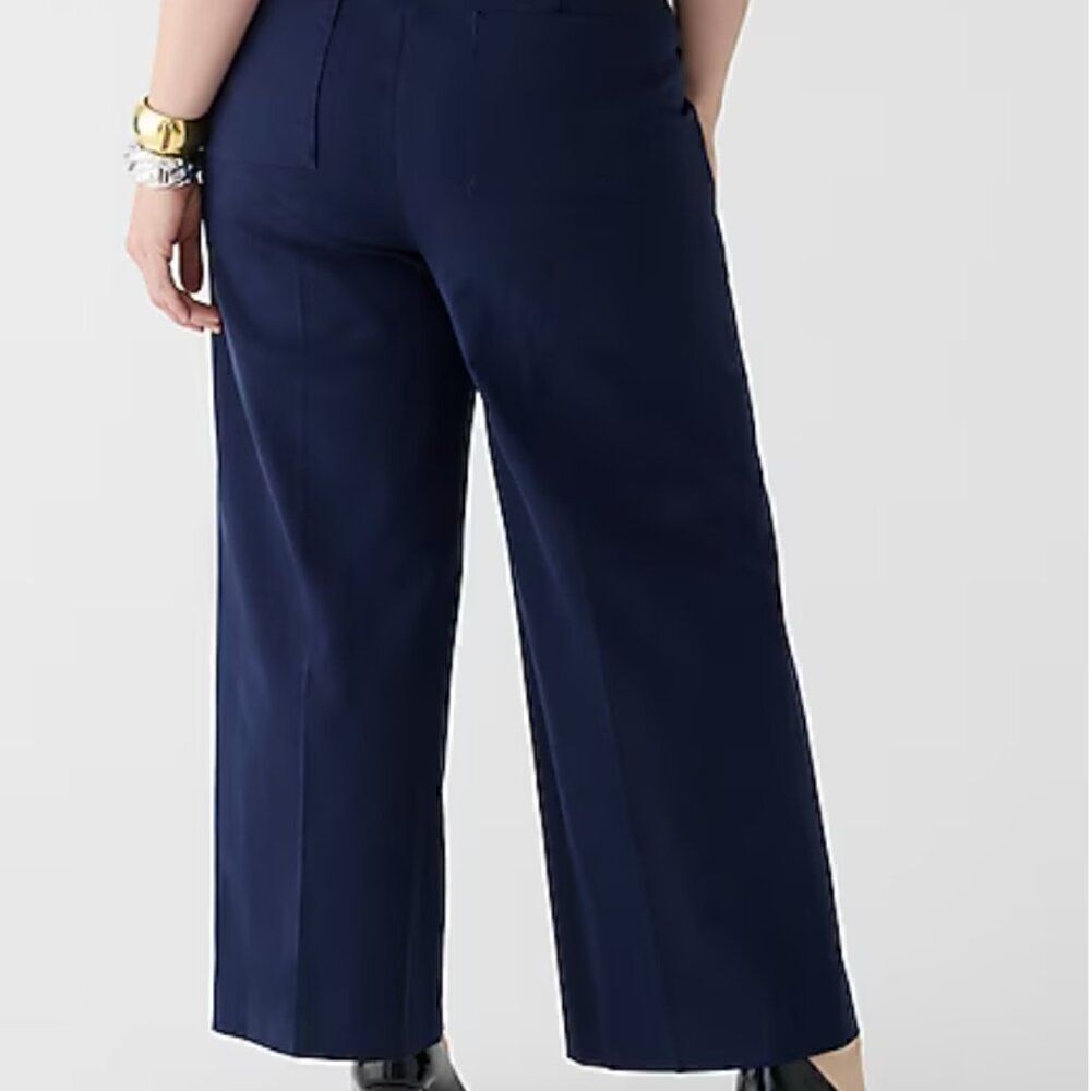 J. Crew Sydney wide-leg pant in bi-stretch cotton blend in Navy NWT size 00 - Picture 3 of 12